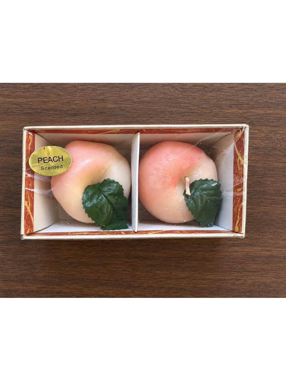 Vintage Peach Fruit Candles Set of 2 in Original Wrapped Box